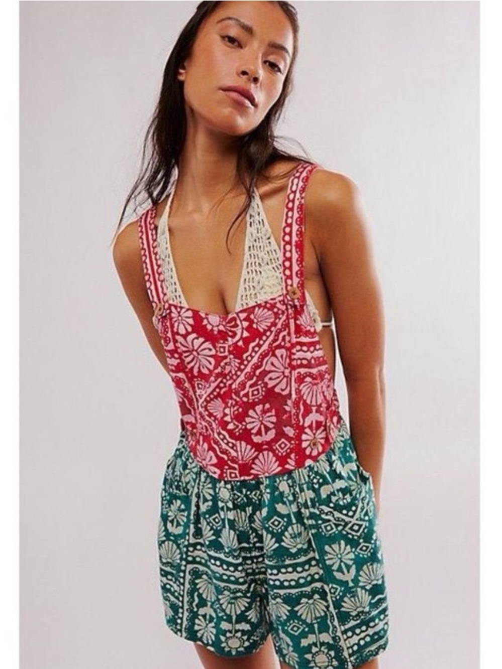 NWOT Free People Palm Bay Printed Shortall Overall Romper